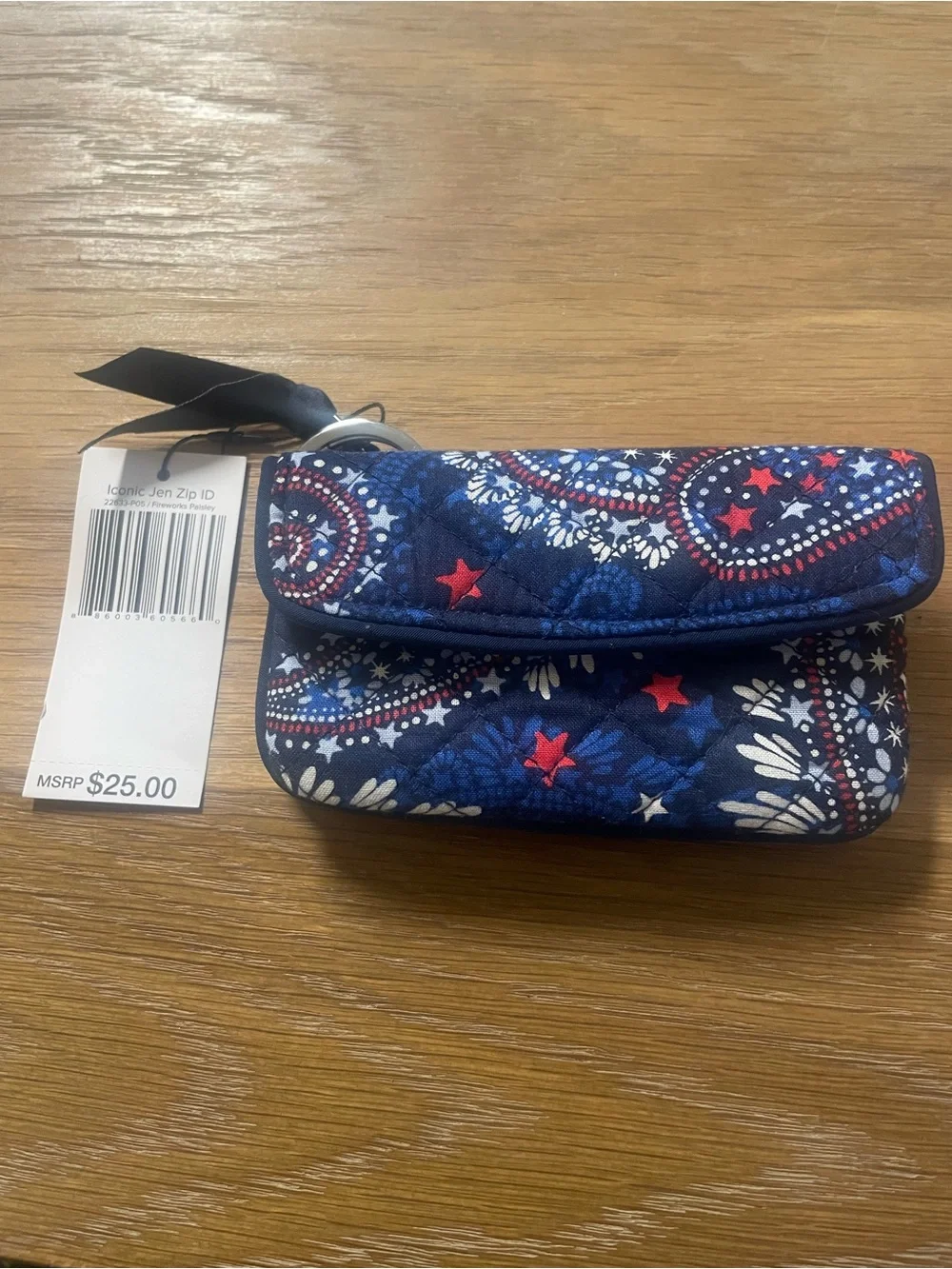 Vera Bradley Quilted Wristlet Wallet in Navy, Red & White Star Paisley